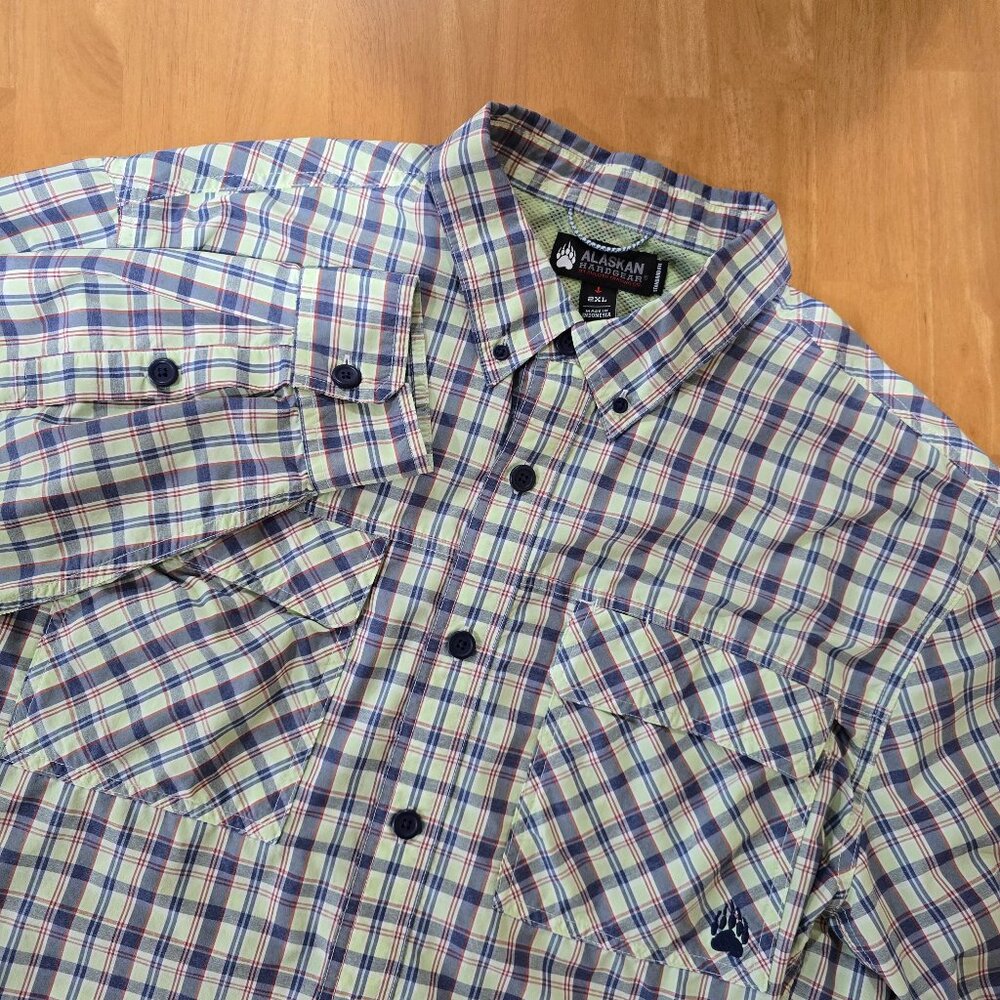 Alaskan Hardgear Duluth Trading Men's Green Blue Plaid LS Fishing Shirt Size 2XL